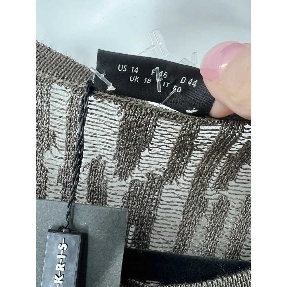 NWT Akris Cardigan Womens 14 Brown Linen Open Long Sleeve Mesh Duster Luxury